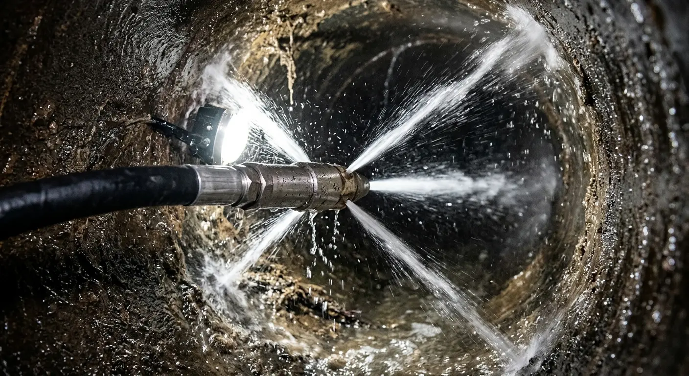 High-pressure hydro jetting nozzle cleaning sewer pipe for Storm Drain Cleaning in Greece